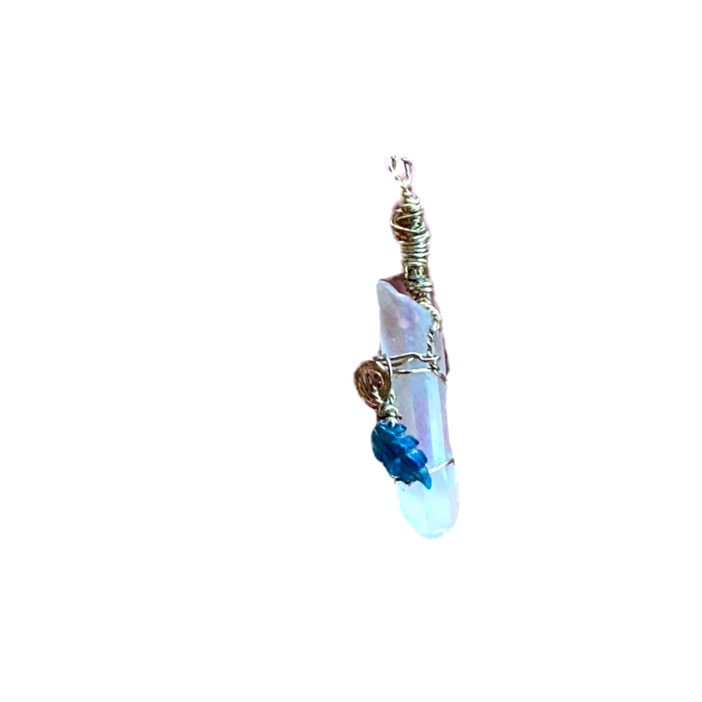 Wire wrapped clear Quartz necklace with leaf charm